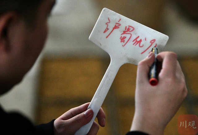 马均团队技术人员正在对参与中试的水稻品种制作标识牌。
