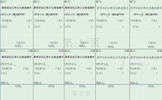 “小盐粒”道德银行积分兑换券